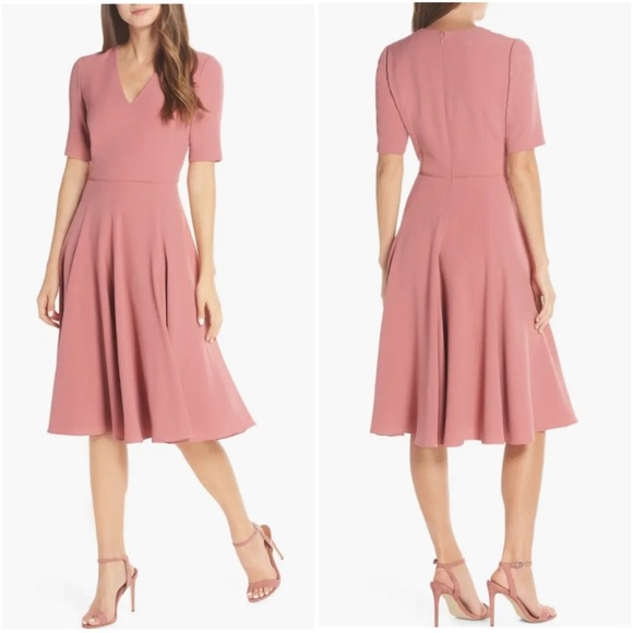 Gal Meets Glam Collection Edith City Crepe Fit & Flare Midi Dress Pink Size 00 - Picture 1 of 13